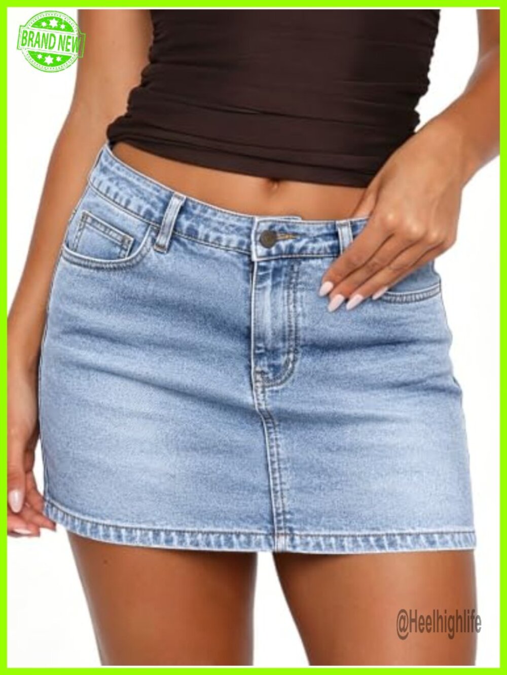 Stretch Denim Mini Skirt Low Rise Bodycon with Pockets